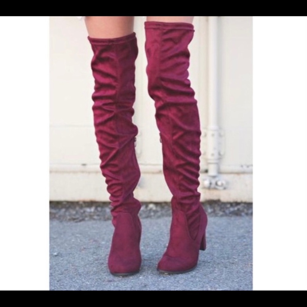 Maroon knee high boots